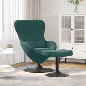 Silla Huevo con Puff Verde oscuro 63 x 73 x 90 cm Terciopelo Silla Huevo con Puff Verde oscuro 63 x 73 x 90 cm Terciopelo