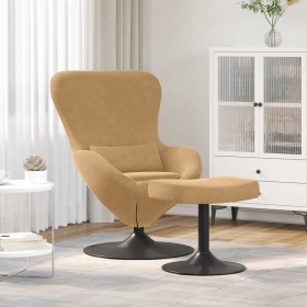 Silla Huevo con Puff Marrón 63 x 73 x 90 cm Terciopelo Silla Huevo con Puff Marrón 63 x 73 x 90 cm Terciopelo
