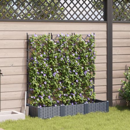 Maceta de jardín con enrejado 3 pcs Gris 120 x 40 x 125.5 cm PP en Maceteros y jardineras | Comprar online en Foro24