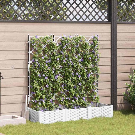 Maceta de jardín con enrejado 3 pcs Blanco 120 x 40 x 125.5 cm