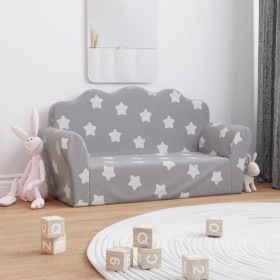 Sofá infantil de 2 plazas gris claro con estrellas felpa suave