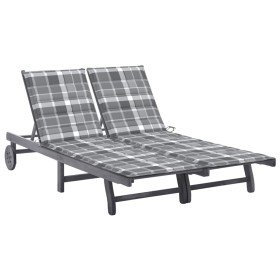 Tumbona de jardín 2 personas y cojines madera maciza de acacia