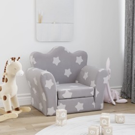 Sofá cama infantil felpa suave gris claro con estrellas