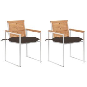 Sillas de jardín con cojines 2 uds madera maciza teca y acero