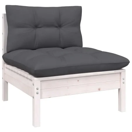 Central garden sofa and solid acacia wood cushions in white. by vidaXL, Modular outdoor sofas - Ref: Foro24-806635, Price: 76...