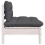 Central garden sofa and solid acacia wood cushions in white. by vidaXL, Modular outdoor sofas - Ref: Foro24-806635, Price: 76...