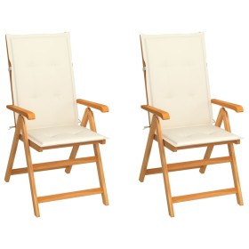 Sillas de jardín 2 uds con cojines crema madera maciza de teca