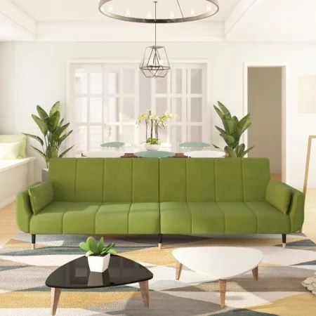 Sofá cama de 2 plazas con dos cojines terciopelo verde claro de vidaXL, Sofás - Ref: Foro24-337585, Precio: 325,50 €, Descuen...