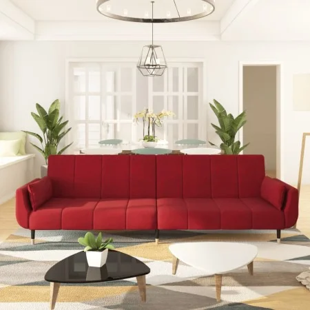 Sofá cama de 2 plazas con dos almohadas terciopelo color vino de vidaXL, Sofás - Ref: Foro24-337587, Precio: 326,03 €, Descue...