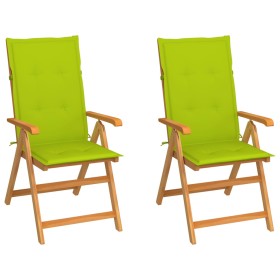Sillas de jardín 2 uds con cojines verde brillante madera teca