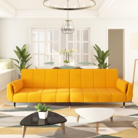 Sofá cama de 2 plazas con dos cojines terciopelo amarillo von vidaXL, Sofas - Ref: Foro24-337589, Preis: 333,92 €, Rabatt: %