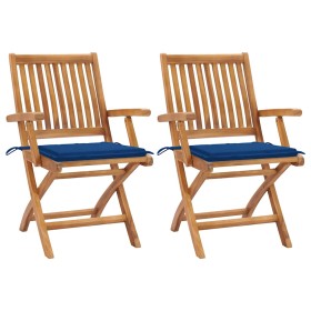 Sillas de jardín 2 uds con cojines azul real madera de teca
