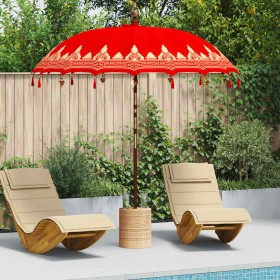 Parasol Balinés Rojo (210-220) x 260 cm Algodón y madera maciza