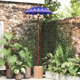 Parasol Balinés Azul (90-100) x 260 cm Algodón y madera maciza