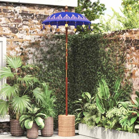 Parasol Balinés Azul (90-100) x 260 cm Algodón y madera maciza