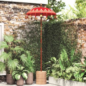 Parasol Balinés Rojo (90-100) x 260 cm Algodón y madera maciza