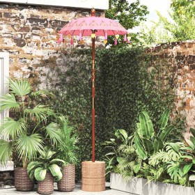 Parasol Balinés Rosa (90-100) x 260 cm Algodón y madera maciza