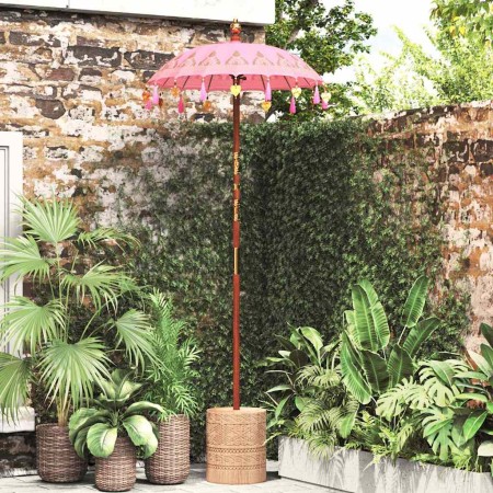 Parasol Balinés Rosa (90-100) x 260 cm Algodón y madera maciza