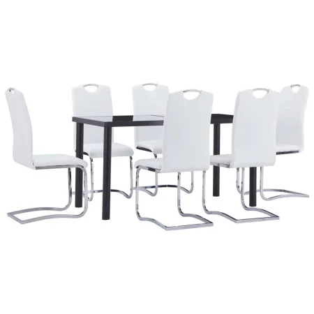 7-teiliges Esszimmerset aus weißem Kunstleder von vidaXL, Möbelsets für Küchen und Esszimmer - Ref: Foro24-3053031, Preis: 62...