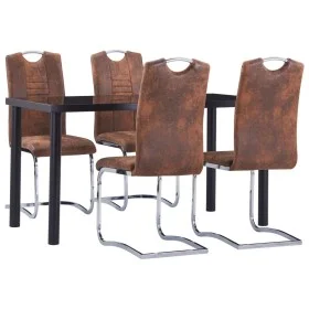 Brown artificial suede leather 5-piece dining set by vidaXL, Furniture sets for kitchens and dining rooms - Ref: Foro24-30530...