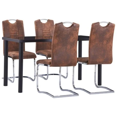 Brown artificial suede leather 5-piece dining set by vidaXL, Furniture sets for kitchens and dining rooms - Ref: Foro24-30530...