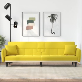 Sofá cama con portavasos tela amarillo claro