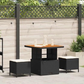 Conjunto de Comedor de Jardín Negro Poliratán