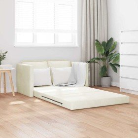 Sofá Cama de Piso con cojín Crema 122 x 70 x 60 cm Terciopelo Sofá Cama de Piso con cojín Crema 122 x 70 x 60 cm Terciopelo