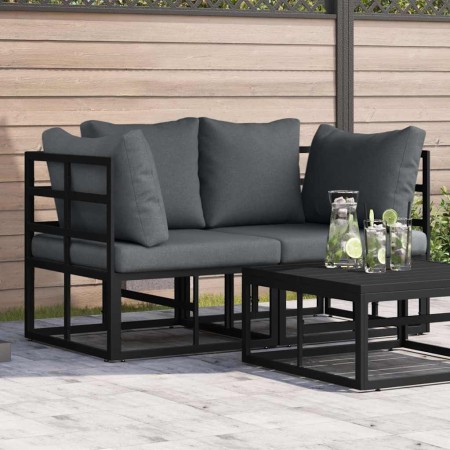 Muebles de Exterior con cojín con almohada Negro Aluminio