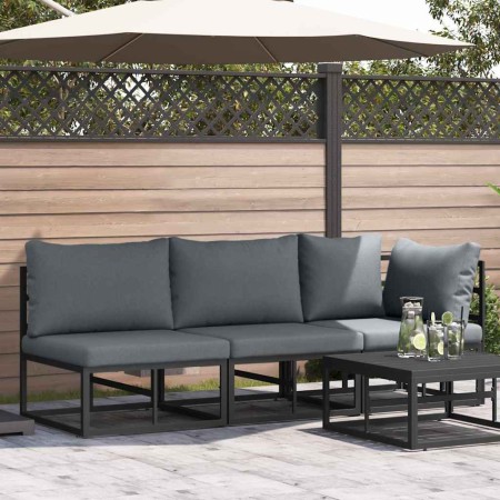 Muebles de Exterior con cojín con almohada Negro Aluminio