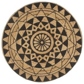 Alfombra de yute tejida a mano con estampado negro 90 cm
