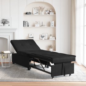 Sofá cama con cojín Negro 67 x 194 x 82 cm Madera contrachapada Sofá cama con cojín Negro 67 x 194 x 82 cm Madera contrachapada