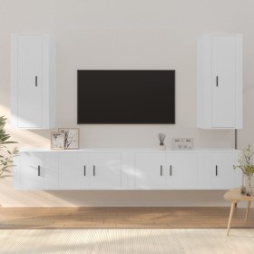 Set de muebles para TV 6 piezas madera contrachapada blanco
