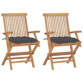 Sillas de jardín 2 uds madera teca con cojines gris antracita