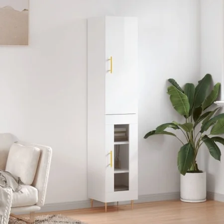 Aparador alto madera contrachapada blanco brillo 34,5x34x180 cm by vidaXL, Sideboards - Ref: Foro24-3199035, Price: 102,10 €,...
