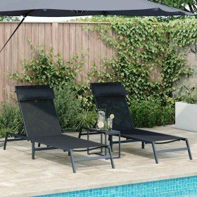 Tumbonas con mesa 3 pcs Negro y antracita 197 x 54 x 86 cm
