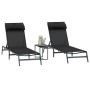 Tumbonas con mesa 3 pcs Negro y antracita 197 x 54 x 86 cm