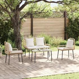 Conjunto de Comedor de Jardín 3 pcs Marrón, Negro y Crema