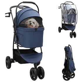 Carrito Plegable para Mascotas Ajustable Azul 78 x 54 x 101 cm