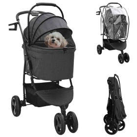 Carrito Plegable para Mascotas Ajustable Negro 78 x 54 x 101 cm