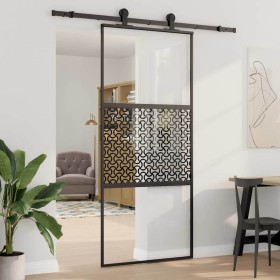 Puerta deslizante Negro 90 x 205 cm Vidrio templado y aluminio