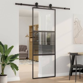 Puerta deslizante Negro 76 x 205 cm Vidrio templado y aluminio