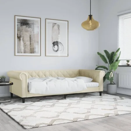 Cream synthetic leather sofa bed 90x200 cm by vidaXL, Beds and slatted bases - Ref: Foro24-354228, Price: 212,68 €, Discount: %
