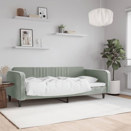 Sofá cama terciopelo gris claro 90x190 cm