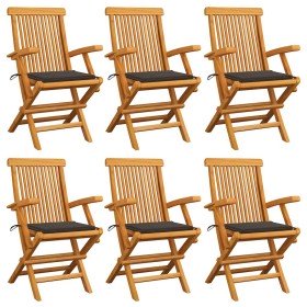 Sillas de jardín 6 uds madera teca con cojines gris taupe