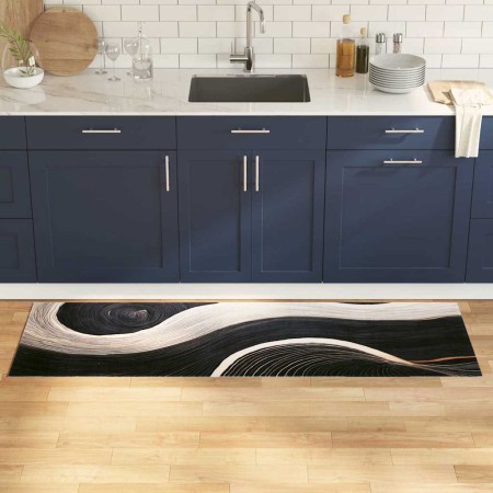 Alfombrilla de cocina Art Deco Negro 180 x 60 cm Terciopelo