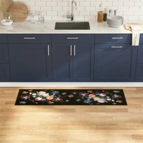 Alfombrilla de cocina Floral Negro 150 x 45 cm Terciopelo Alfombrilla de cocina Floral Negro 150 x 45 cm Terciopelo
