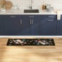 Alfombrilla de cocina Floral Negro 150 x 45 cm Terciopelo