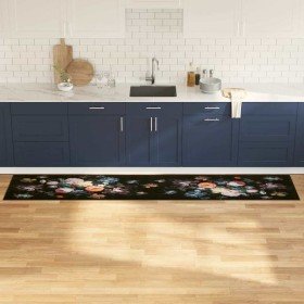Alfombrilla de cocina Floral Negro 300 x 60 cm Terciopelo
