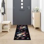 Alfombrilla de cocina Floral Negro 300 x 60 cm Terciopelo